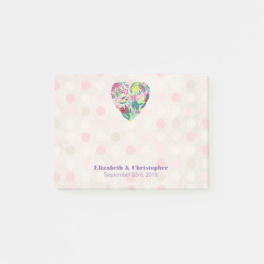 Post-it® Coeur floral d'été en rose et Mariage vert (Devant)