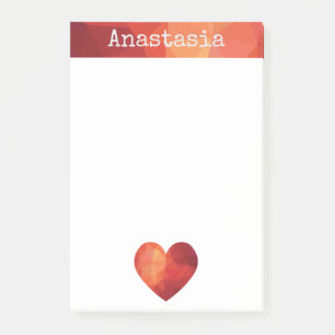 Post-it® Coeur géométrique rouge et cadre de nom personnali