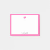 Post-it® Coeur rose vif et frontière sur blanc avec nom (Devant)