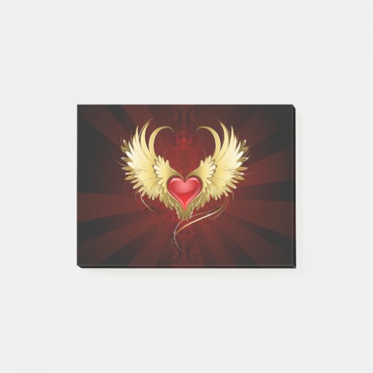 Post-it® Coeur rouge avec ailes d'or (Devant)
