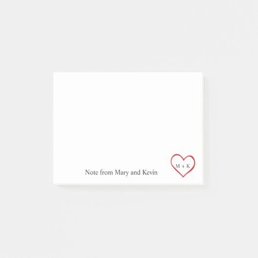 Post-it® Coeur rouge de monogramme fait sur commande des (Devant)