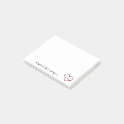 Post-it® Coeur rouge de monogramme fait sur commande des (Incliné)