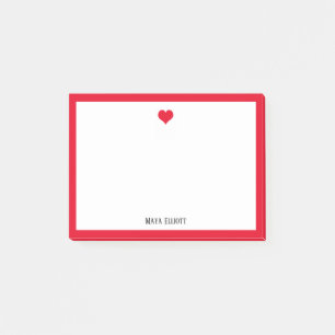 Post-it® Coeur rouge vif et frontière blanche avec nom