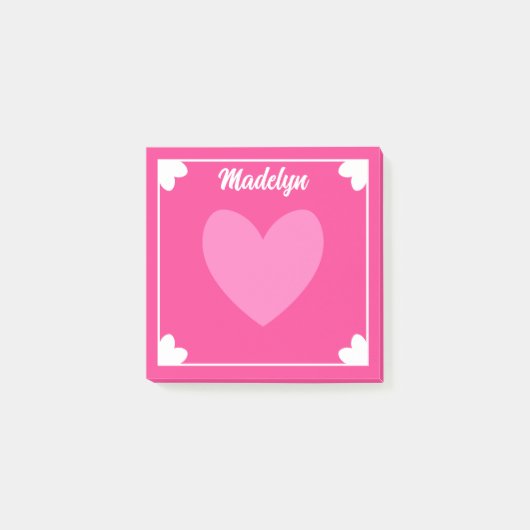 Post-it® Coeurs blancs roses chauds très Fille Votre nom (Devant)