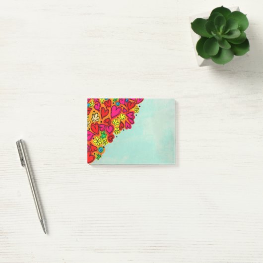 Post-it® Coeurs et fleurs de doodle à main mignonne (Bureau)