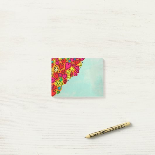 Post-it® Coeurs et fleurs de doodle à main mignonne (Sur un bureau)