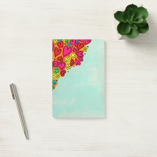 Post-it® Coeurs et fleurs de doodle à main mignonne (Bureau)