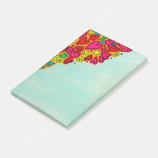 Post-it® Coeurs et fleurs de doodle à main mignonne (Incliné)