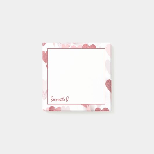 Post-it® Coeurs pastel rouge rose vif personnalisés (Devant)