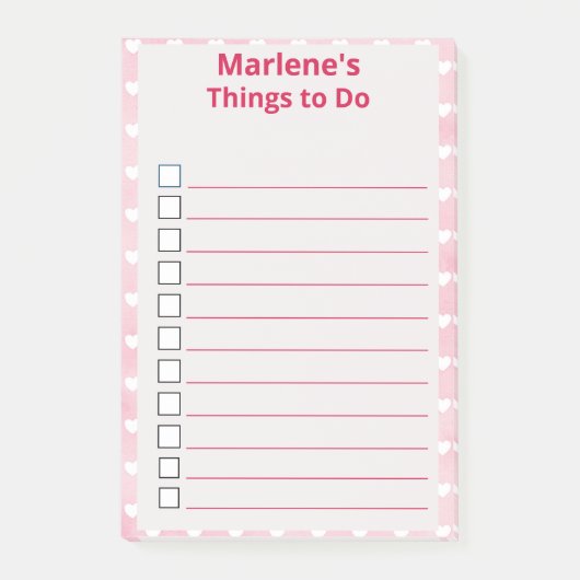 Post-it® Coeurs personnalisés sur des choses roses à faire (Devant)