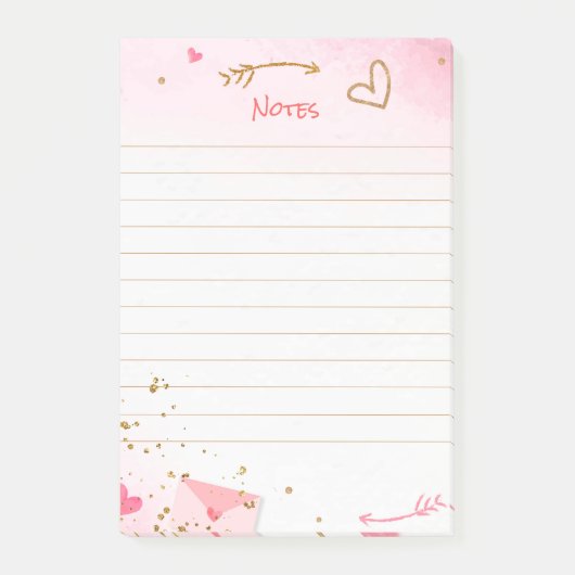 Post-it® Coeurs roses et Parties scintillant or (Devant)