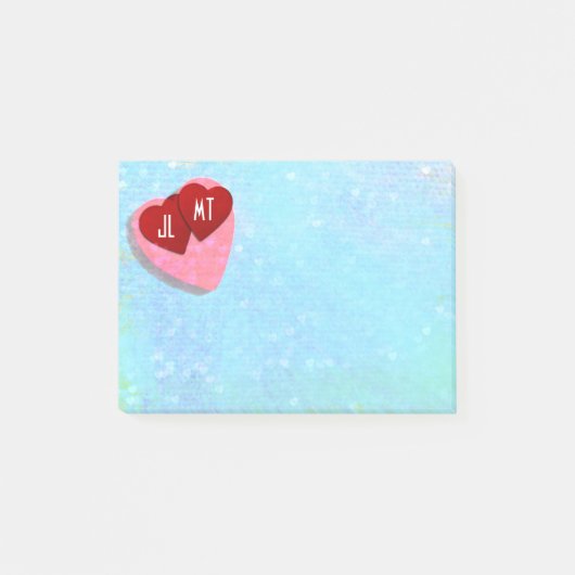 Post-it® Cœurs roses et rouges avec initiales personnalisée (Devant)