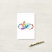 Post-it® Colibri arc-en-ciel avec symbole Infinity (Sur un bureau)