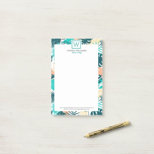 Post-it® Collage feuille tropical (Sur un bureau)