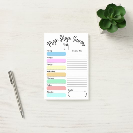 Post-it® Colorful Weekly Meal Plan Post-It Note 4"x6" (Bureau)