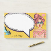 Post-it® Comic Girl Pop Art Speech Bubble Fun Personnalisé (Sur un bureau)