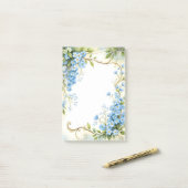 Post-it® Conception de coin floral bleu (Sur un bureau)