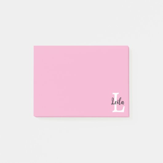Post-it® Conception de nom personnalisé en monogramme rose (Devant)
