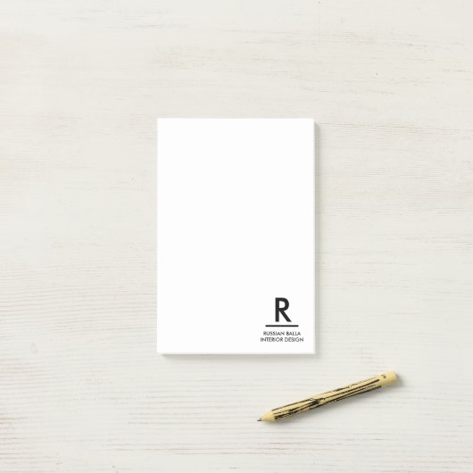 Post-it® Conception de note de monogramme noir blanc modern (Sur un bureau)
