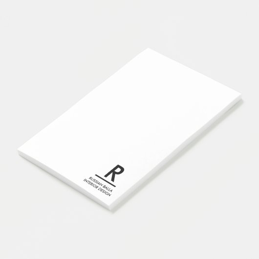 Post-it® Conception de note de monogramme noir blanc modern (Incliné)
