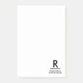 Post-it® Conception de note de monogramme noir blanc modern (Devant)