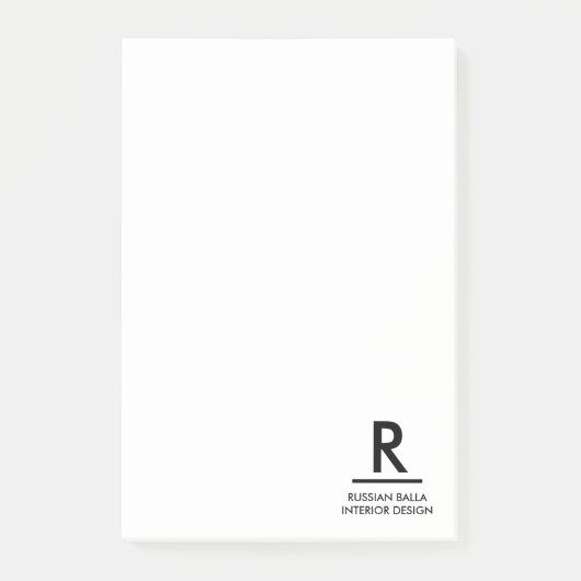 Post-it® Conception de note de monogramme noir blanc modern (Devant)