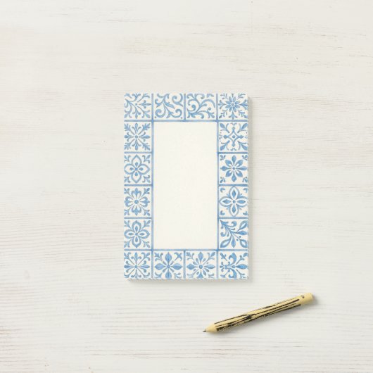 Post-it® conception de papeterie bleue de carreau d'Azulejo (Sur un bureau)