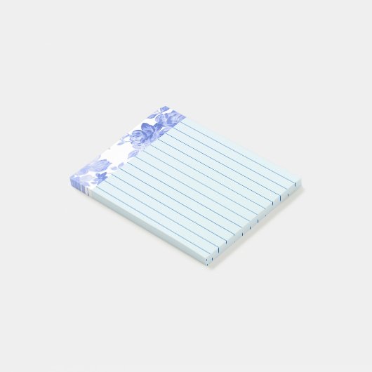 Post-it® Conception florale à l'aquarelle bleue, ligné (Incliné)