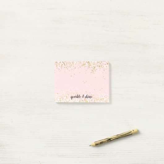 Post-it® Confetti d'or blanc rose pâle (Sur un bureau)