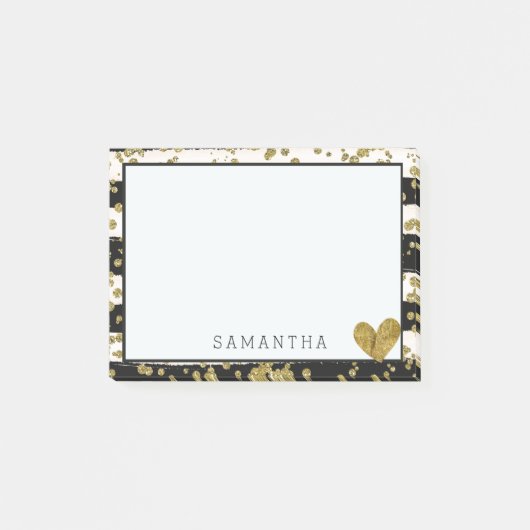 Post-it® Confettis noirs et rayures d'or blanc (Devant)