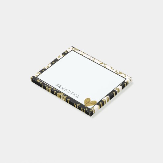 Post-it® Confettis noirs et rayures d'or blanc (Incliné)