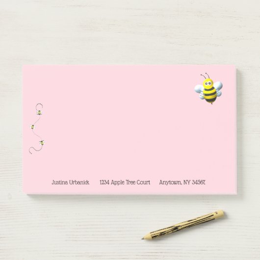 Post-it® Cool Abeille Avec Personnalisation Du Texte Person (Sur un bureau)
