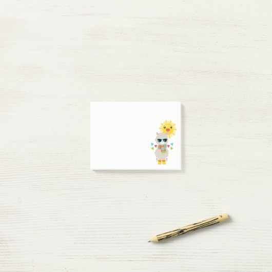 Post-it® Cool Llama et souriant Kawaii Sun (Sur un bureau)