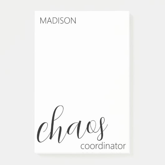Post-it® Coordinateur du Chaos Noir moderne Nom du script (Devant)