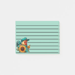 Post-it® Coq avec Casquette Turquoise et tournesols