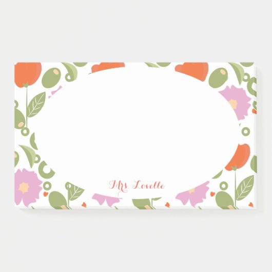 Post-it® Coquelicots Floraux et Professeur Olive Aqua Nom P (Devant)