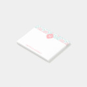 Post-it® Corail décoré d'un monogramme et damassé florale (Incliné)