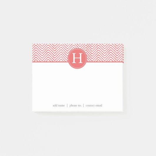 Post-it® Coral Chevrons Monogramme personnalisé (Devant)