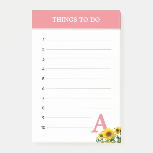 Post-it® Coral Pink Monogram & Sunflowers Choses à Faire (Devant)