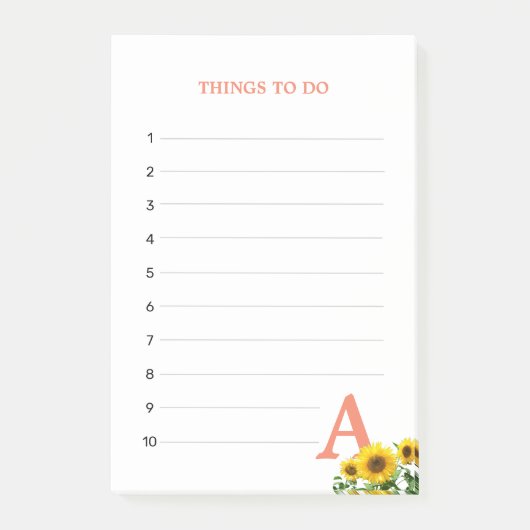 Post-it® Coral Pink Monogram & Sunflowers Choses à Faire (Devant)