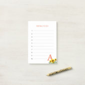 Post-it® Coral Rose Monogramme & Tournesols Choses À Faire (Sur un bureau)