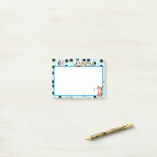 Post-it® Couleur Bleu mignonne avec pattes chatons mignons  (Sur un bureau)