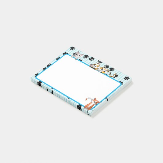 Post-it® Couleur Bleu mignonne avec pattes chatons mignons  (Incliné)