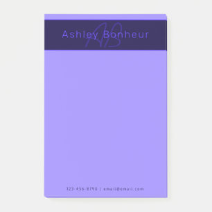 Post-it® Couleurs Deep Purple Modernes Nom et Monogramme