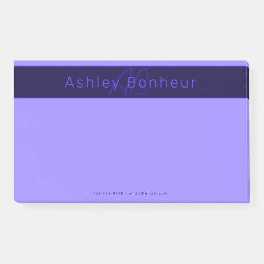 Post-it® Couleurs Deep Purple Modernes | Nom et Monogramme (Devant)