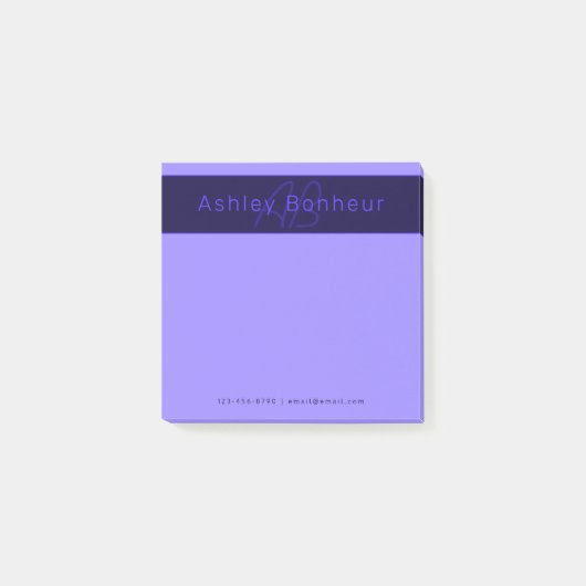 Post-it® Couleurs Deep Purple Modernes | Nom et Monogramme (Devant)