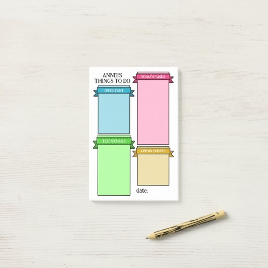 Post-it® Couleurs Lumineuses Cute Ribbon Étiquettes Choses (Sur un bureau)