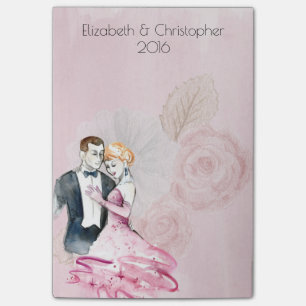 Post-it® Couple De Mariage Vintage Avec Rose Rose Personnal