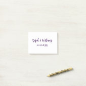 Post-it® couple de mariages. Nom date violet simple mo mini (Sur un bureau)
