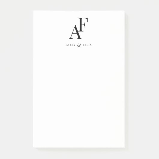 Post-it® Couple Monogramme Noir et Blanc Élégant Simple (Devant)